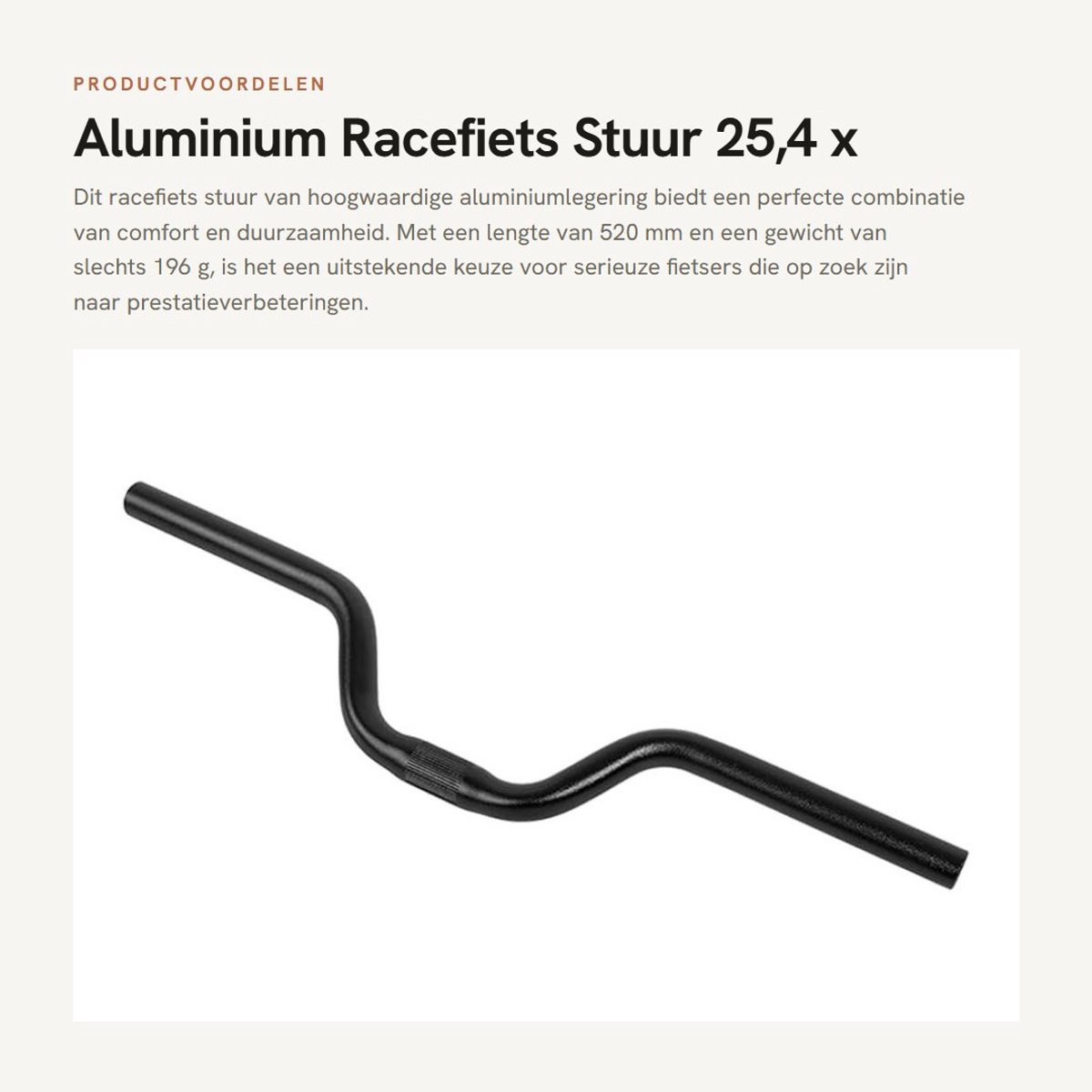 Dailygoods- Racefiets Stuur 80 mm - Aluminiumlegering - Zwart - 25,4 x 520 mm - Lichtgewicht 196 g - Robuust en duurzaam - Fietsstuur
