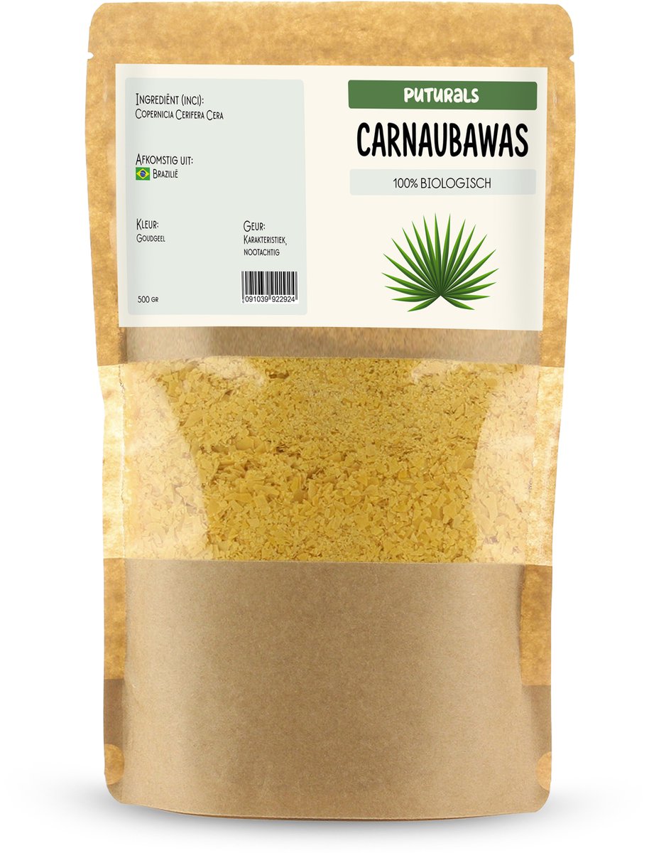 Puturals Carnauba Wax 100% Natuurlijk - 500gr - Hypoallergeen en Vegan - Alternatief voor Bijenwas - Carnauba Wax voor Cosmetica en DIY toepassingen