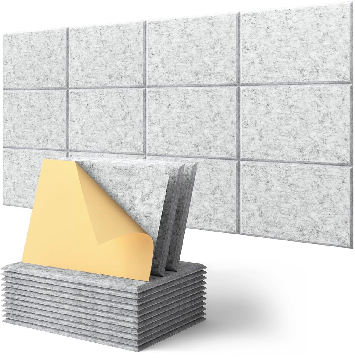 Dailygoods- Geluidsabsorberende Panelen 12 Stuks - Akoestische Wanddecoratie - Geluidsisolatie - Akoestische Panelen Zelfklevend - Milieuvriendelijk - NRC Rating 0.9