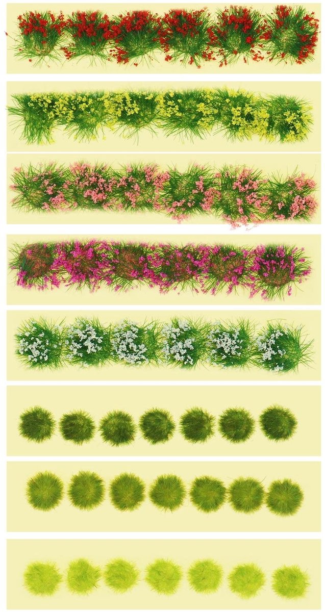 Dailygoods- Bloemplukjes 5 Stuks - Grasplukjes 3 Stuks - Miniatuur Planten - Veelkleurig - Duurzaam Materiaal - Afmetingen 11 x 2 cm - Miniatuurplanten