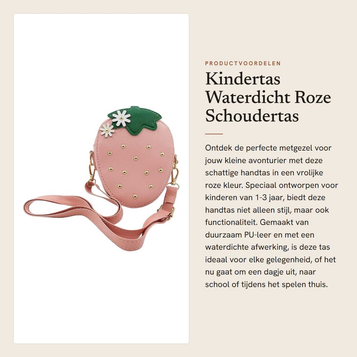 Dailygoods- Schoudertas Dames - Lichtgewicht - Waterdicht - Verstelbare Schouderband - Geschikt voor Kinderen 1-3 Jaar - PU Leer - Roze - Kindertas