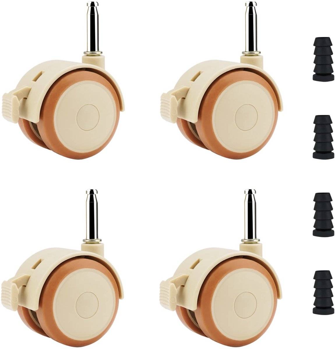 Dailygoods- Meubelwielen met Rem - 50 mm - Rubber - Zwenkwielen - Stil - Set van 4 - Geschikt voor Kindermeubels - Meubelrollen