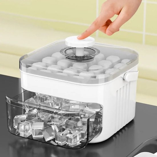 NordHaus IJsblokjesmaker - IJsblokjesdoos - IJsopslagbox - 50 IJsblokjes met Drukdeksel - Wit 15 x 15 x 9,5 cm — afbeelding 2