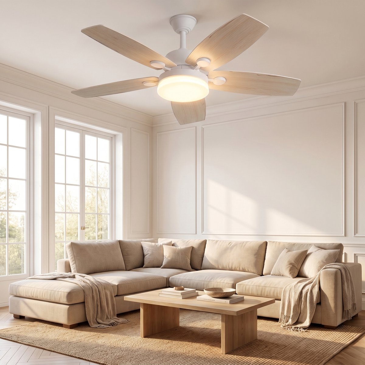 2-in-1 Plafondventilator, Verstelbare Plafondventilator 3 Kleuren LED-Verlichting, 6 Snelheden, 3 Bladen, Geschikt Zowel Winter Zomer, Ideaal meer Comfort (Natuurlijke Houtkleur, 3 Bladen,107 cm)