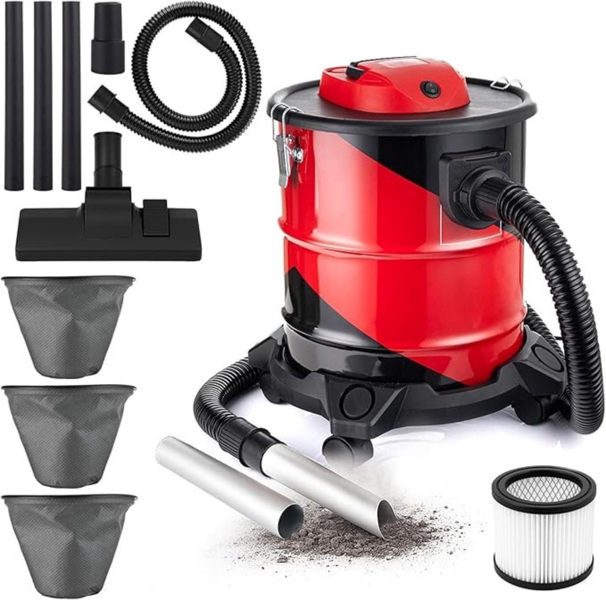 Aszuiger - Industriële Stofzuiger - 3-in-1 Functionaliteit - Aszuiger Pelletkachel - HEPA-filtersysteem - Blaasfunctie - Rood