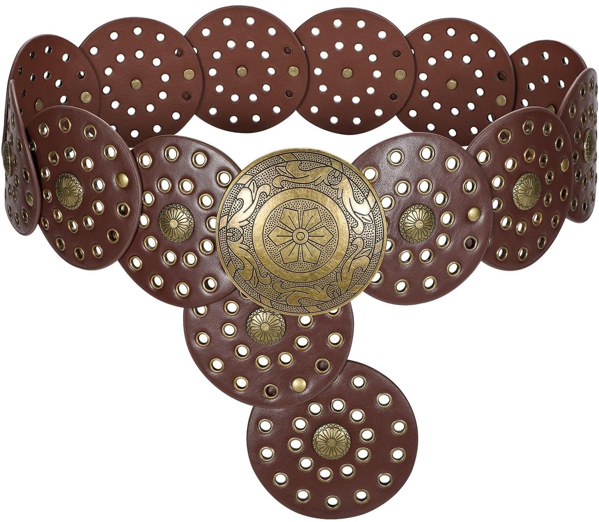 Dailygoods- Damesriem Leer - Brede Tailleriem - Vintage Westernriem - Verstelbaar - Decoratieve Conchoschijven - Hoog Draagcomfort