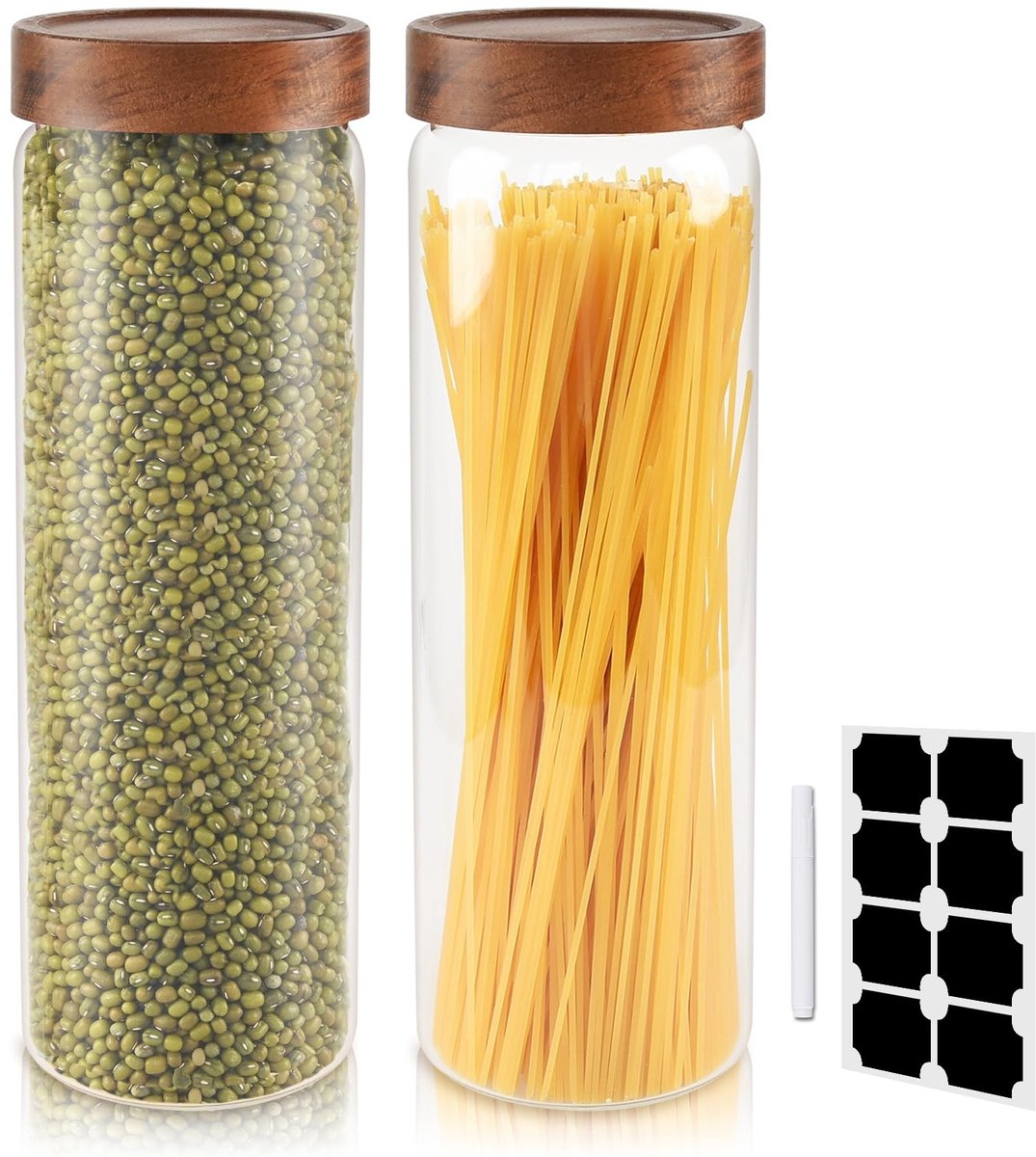 Dailygoods- Glazen Pot 2000 ml - Luchtdichte Potten - Voorraadpotten voor Specerijen - Hittebestendig Borosilicaatglas - Deksel van Natuurlijk Hout - Duurzaam en Gezond - Opslagpot