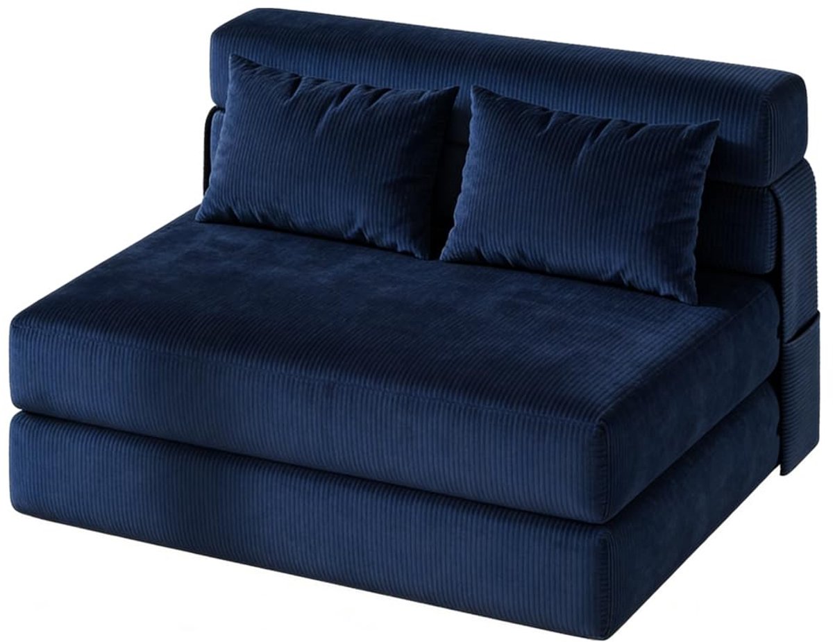 Opvouwbare Slaapbank 2-Zits - 102x193x23cm - Logeerbed - Slaapfauteuil 2 in 1 Met Kussens - Uittrekbare Slaapbank - Draagbaar - Voor Woonkamer en Slaapkamer - Blauw