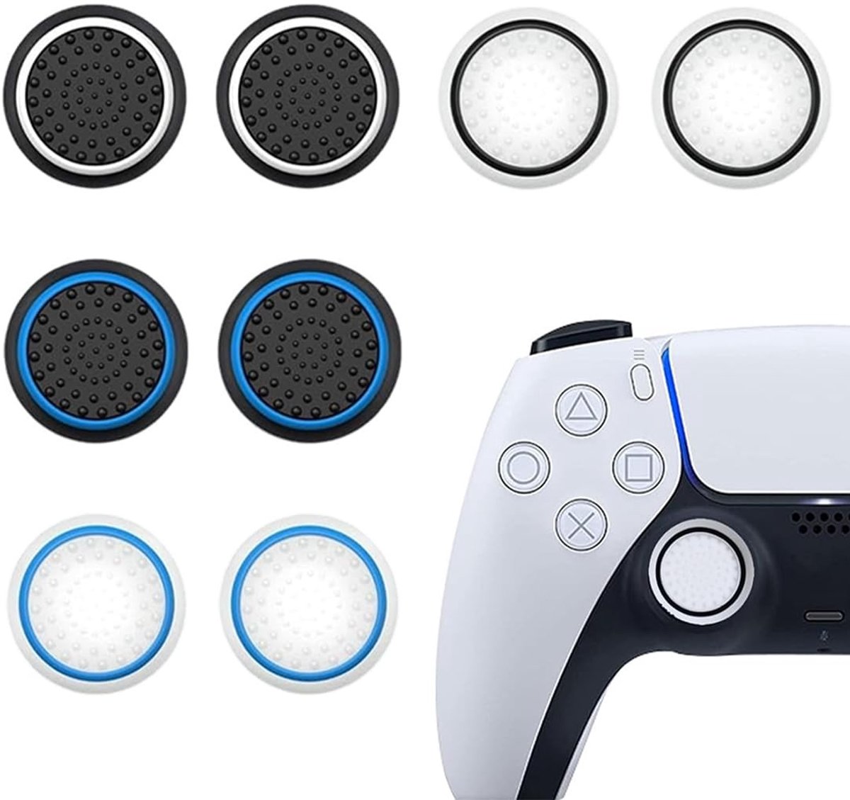 Dailygoods- Thumbstick Grip Caps - Set van 4 Paar - Accessoires voor PS4/PS5 - Optimale Grip - Bescherming tegen Vuil/Slijtage - Witte Doppen - Controller Caps