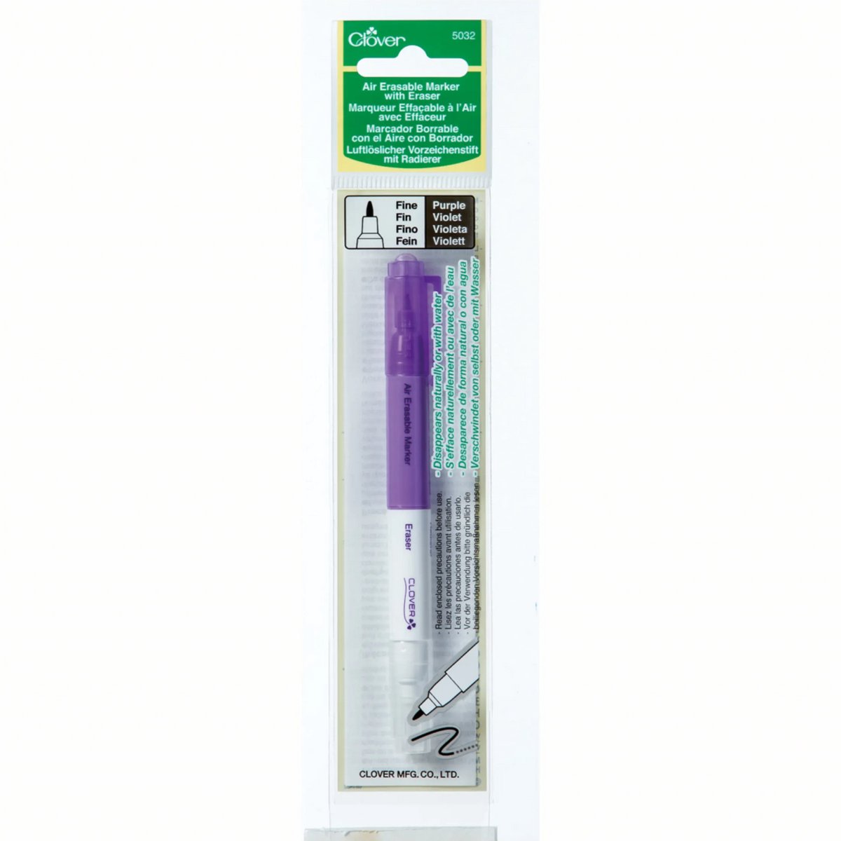 Clover 5032 Fine Erasable Marker with Eraser droogt aan de lucht of met water
