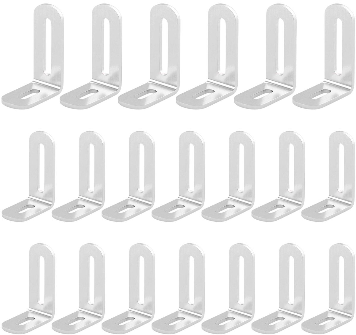 Dailygoods - 20 stuks hoekverbinders, 30 x 50 x 19 mm, verstelbare L-vormige metalen hoek met sleuf, roestvrijstalen hoek, langgathouders, 90 graden hoekverbinding, verstelhoek voor houten meubels