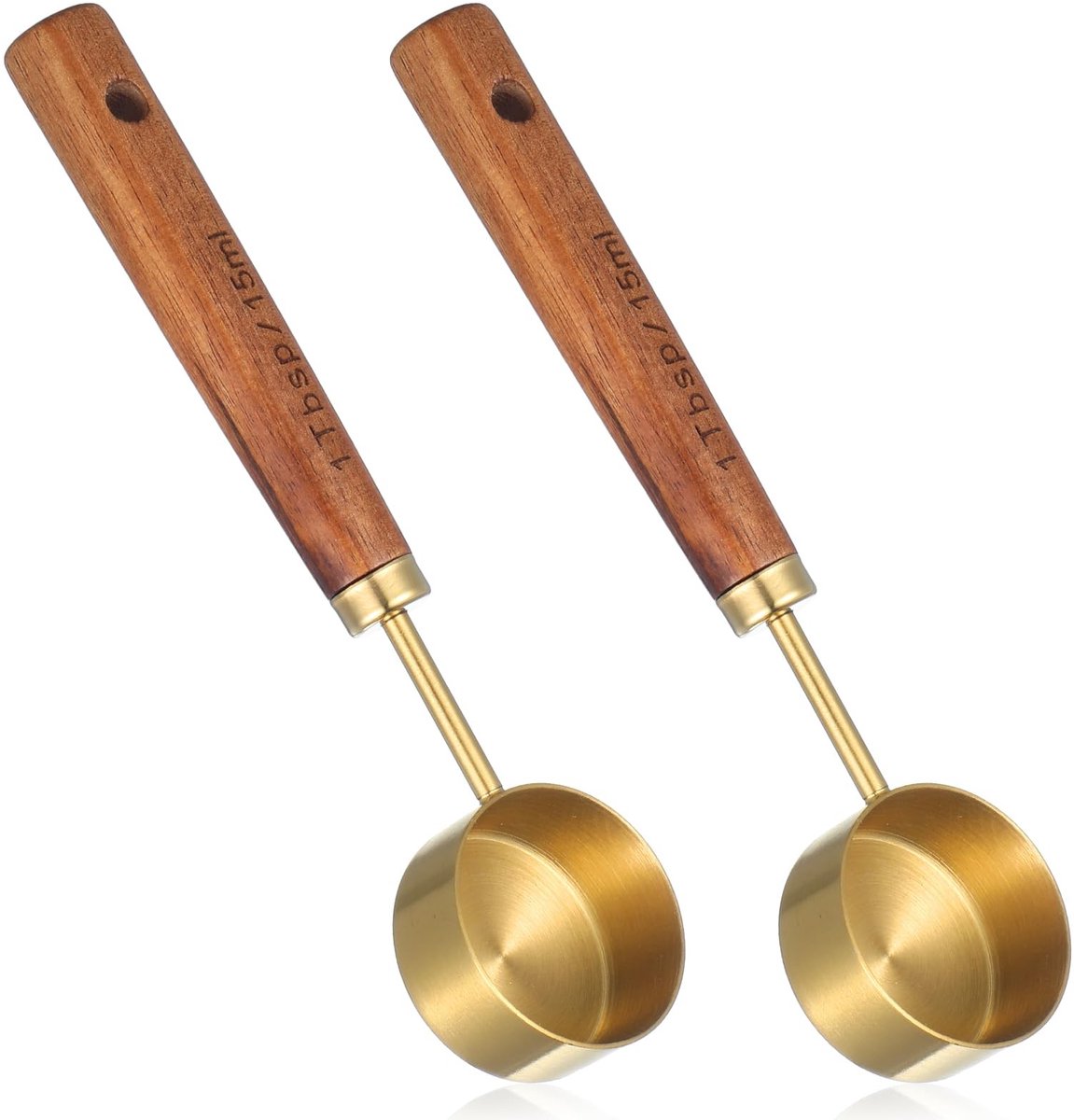 Dailygoods - Tyqour 2 stuks roestvrij staal en hout 1 theelepel lepel koffie maatschep 1 eetlepel maatlepel perfect voor koffie, thee en meer