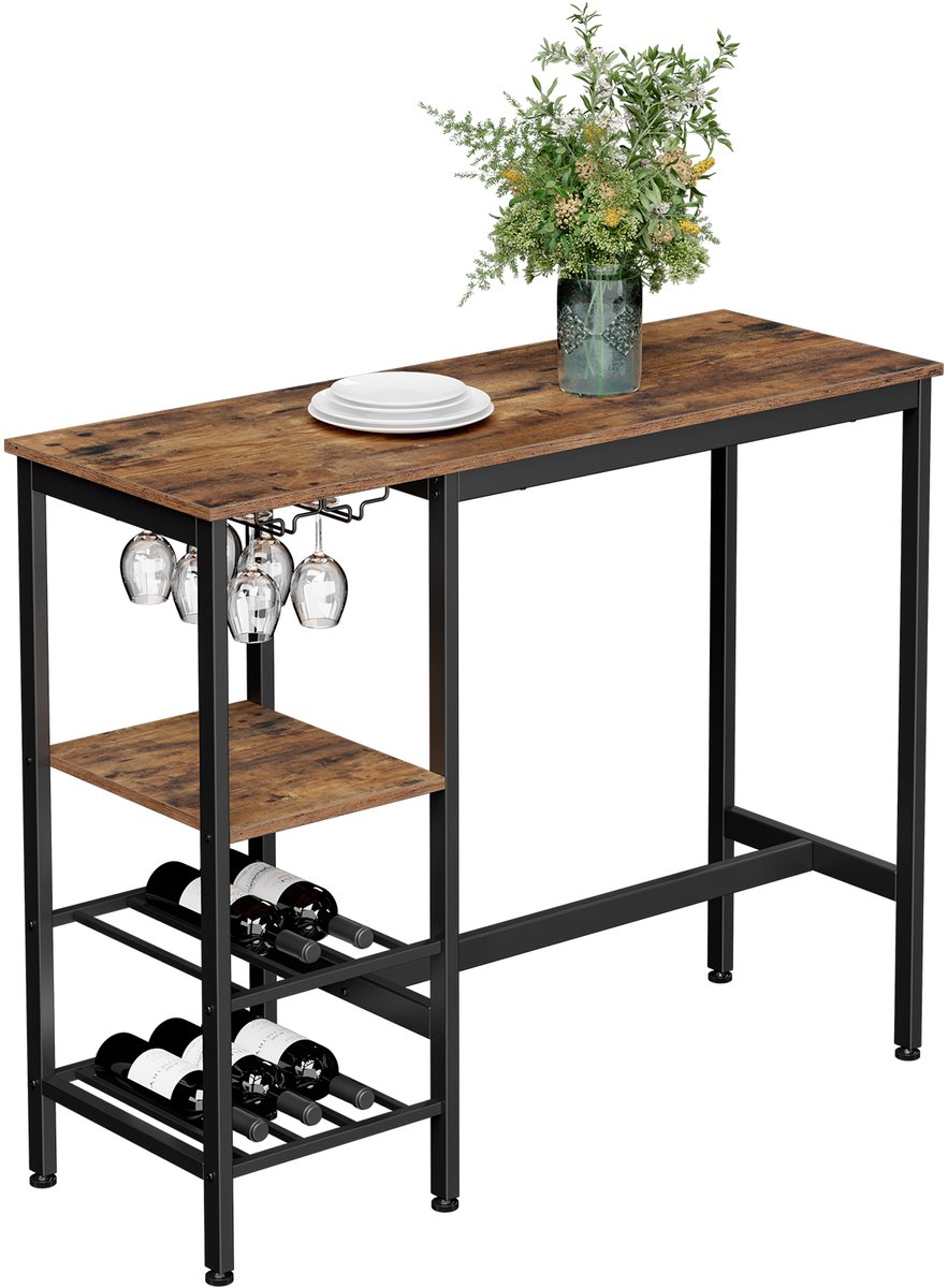 VASAGLE - Bartafel - Met Houder voor Wijnglazen en Flessen - 110 x 40 x 90 cm