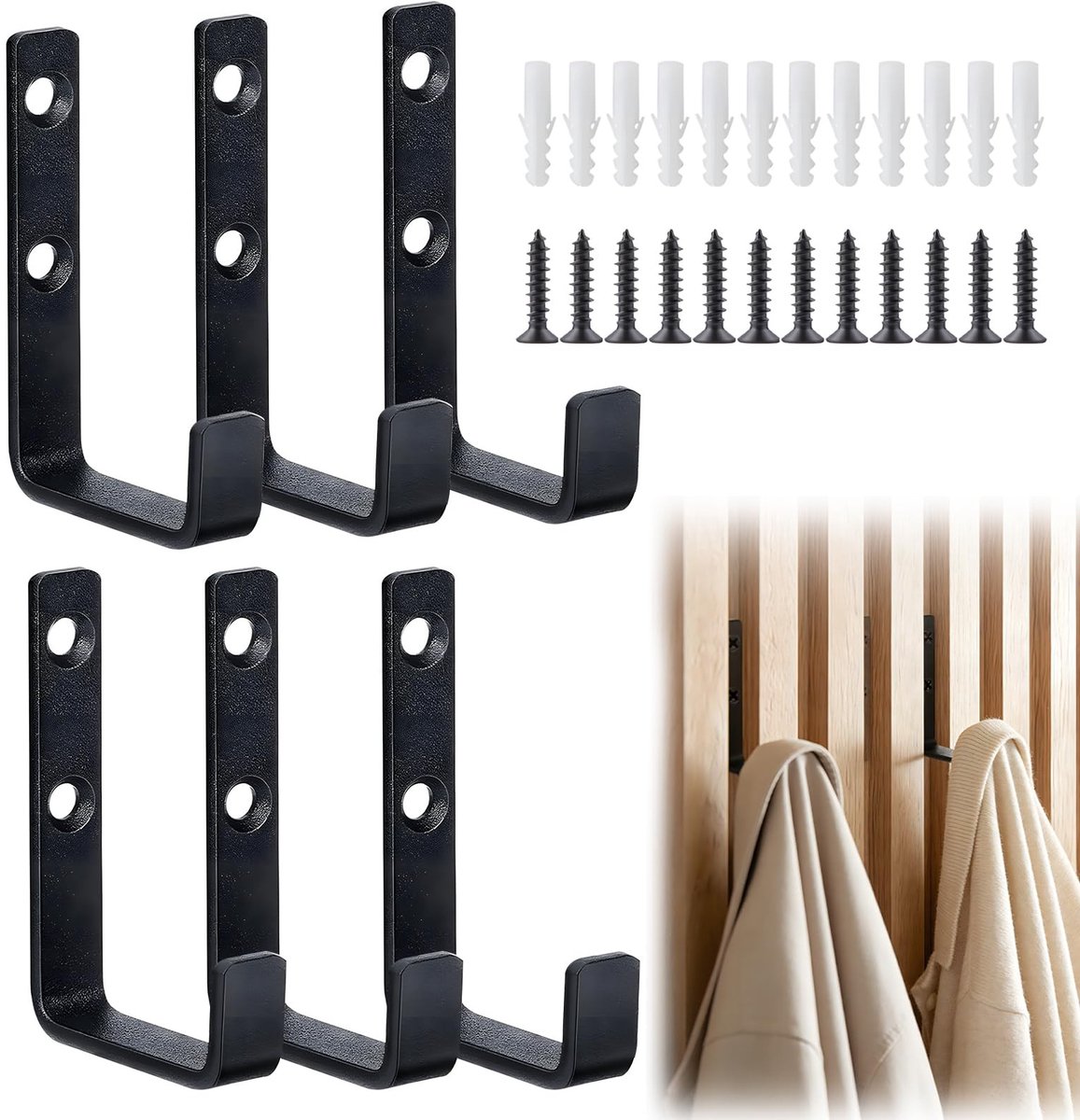 Dailygoods- Haken 6 Stuks - Roestvrij Stalen Haken - Kledinghaken - Wandhaken - Haken voor Akoestische Panelen - 10 kg Draagkracht