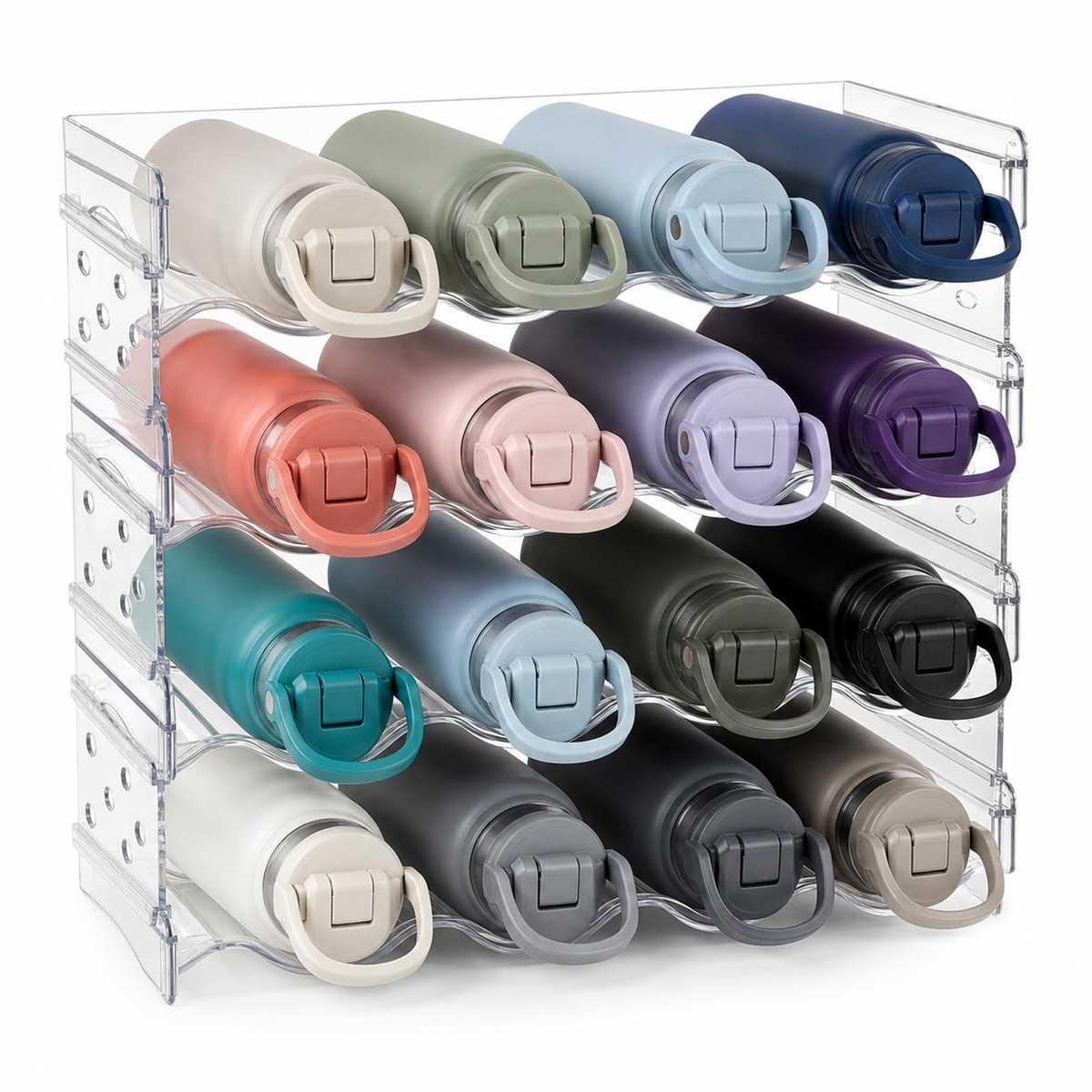 Dailygoods - SHUESS Flessenrek, stapelbaar, wijnrek, flessenrek, stapelbaar, geschikt voor 16 flessen, organizer, kunststof waterfleshouder voor keuken, werkblad, kast, kantoor (kunststof)