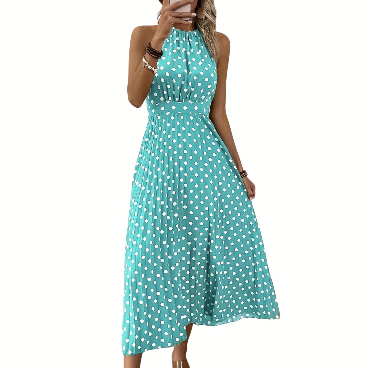 Currero Jurk Met Polkadots Stippen Zomerjurk Dames Zomerjurken Midi Jurk Volwassenen Ibiza Stijl Sundress Dress Hemelsblauw XL