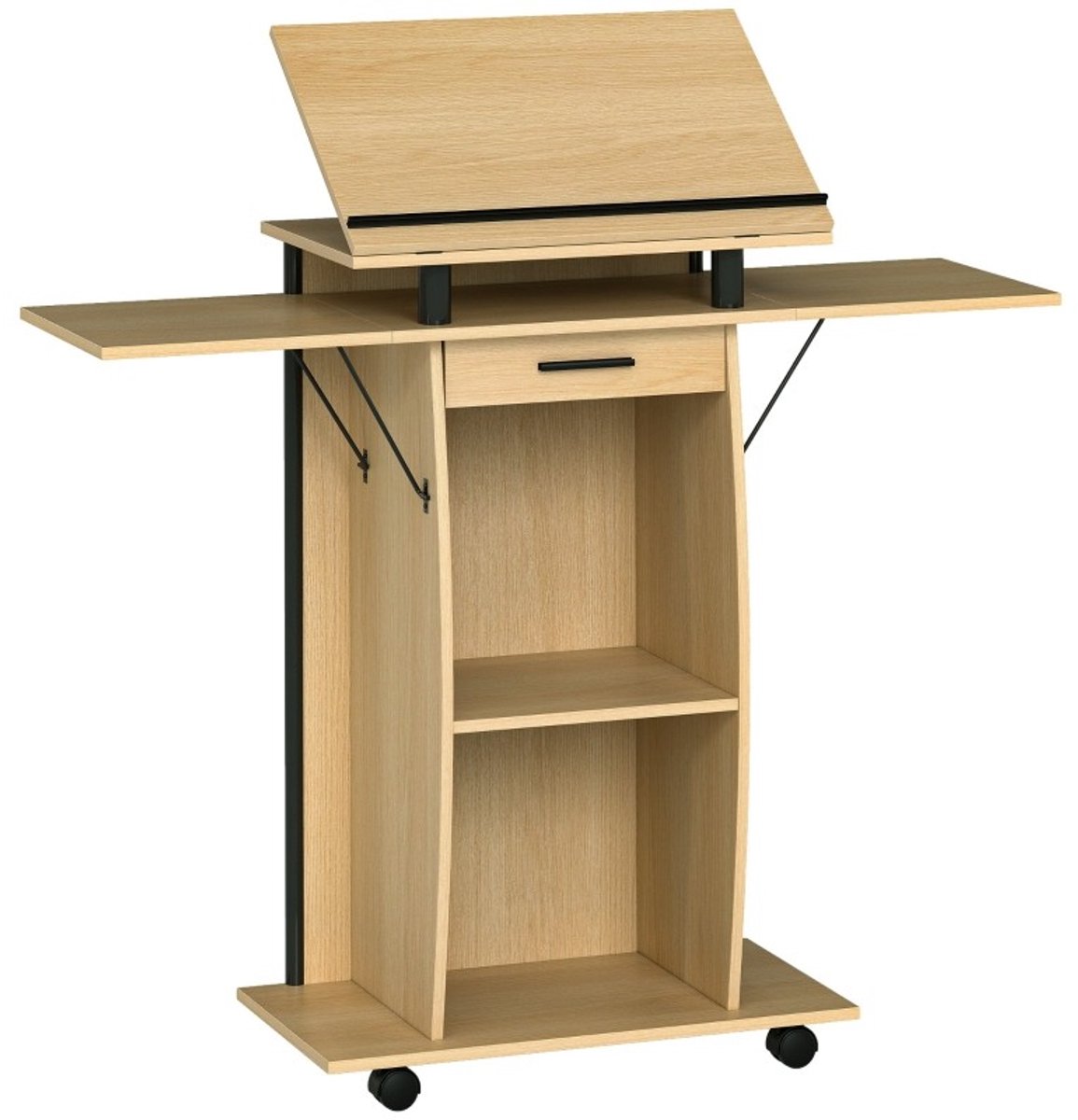 YYchan computerbureau - houtkleur - 126 x 37 x 136 cm - met lade - met opbergruimte - met wielen