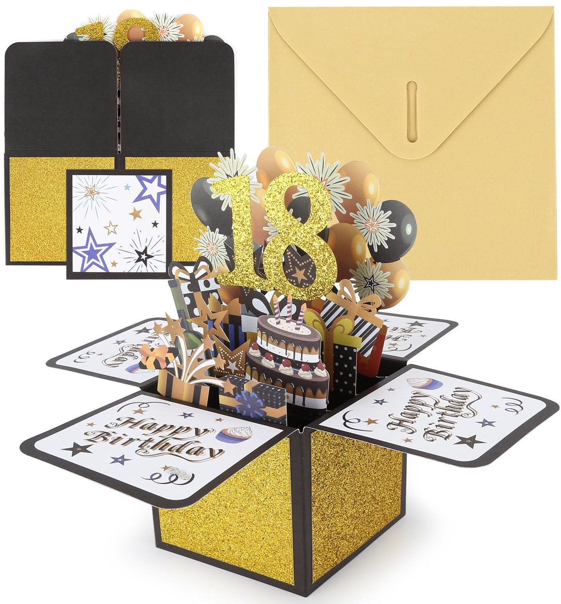 Dailygoods - Verjaardagskaart 18, pop-upkaart verjaardag met enveloppen en kaarten, 18 verjaardag 3D pop-up verjaardagskaart, Happy Birthday verjaardagskaart 18e verjaardag voor jongen meisje