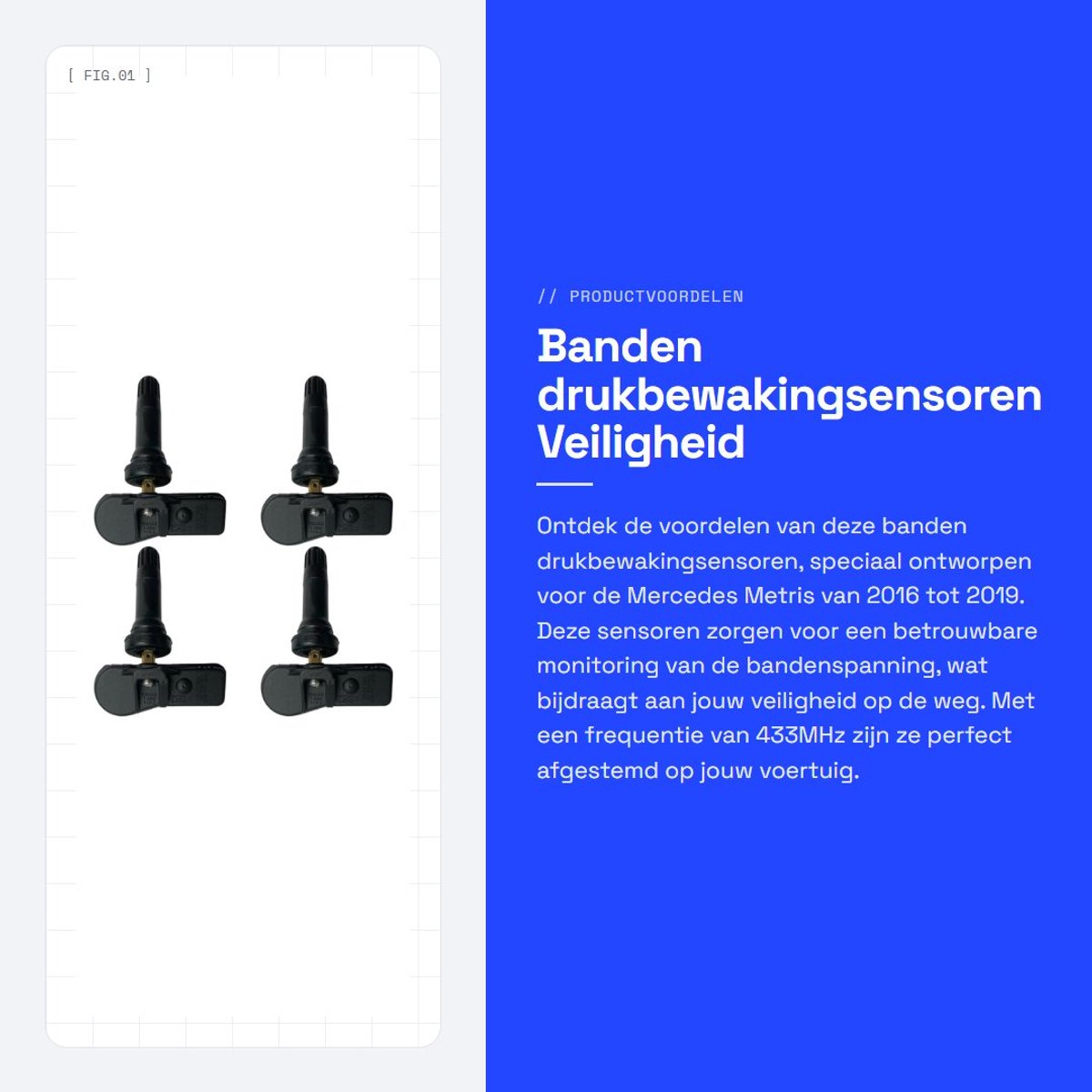 Dailygoods- Banden Drukbewakingsensoren OE Fit A4479050500/28239/4479050500 - Compatibel met M*Ercedes Metris - 2.0L - 433MHz - 2016-2019 - Betrouwbare sensor technologie - Bandensensor