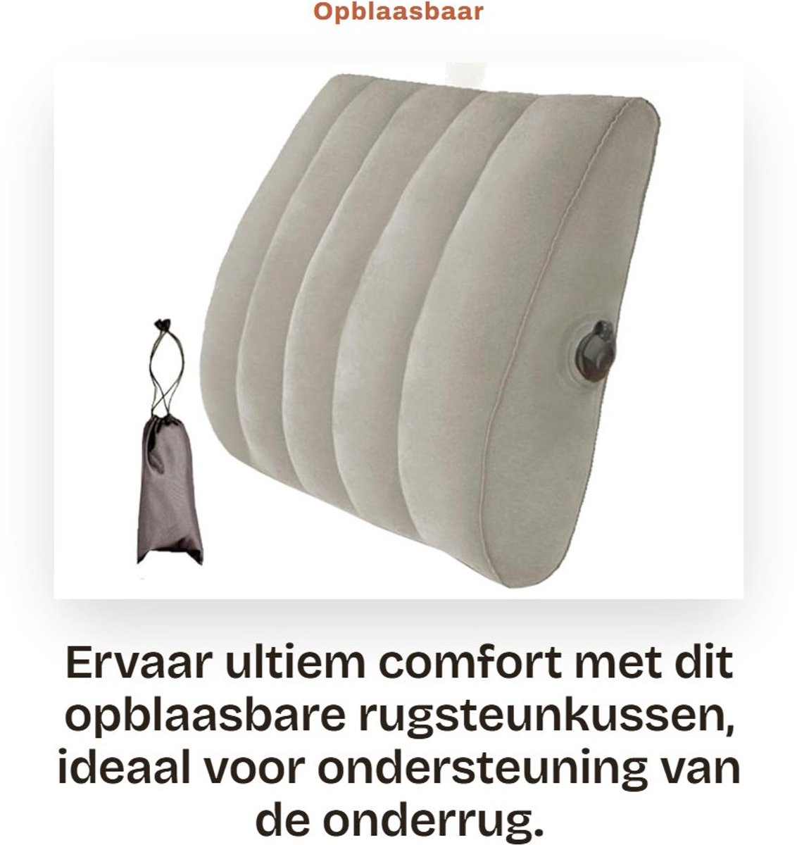 Dailygoods- Lendensteunkussen Verstelbaar - Opblaasbaar Rugkussen - Draagbaar Stoelrugkussen - Geschikt voor Auto/vliegtuig - Voorkomt Rugpijn - 20x15x5 cm