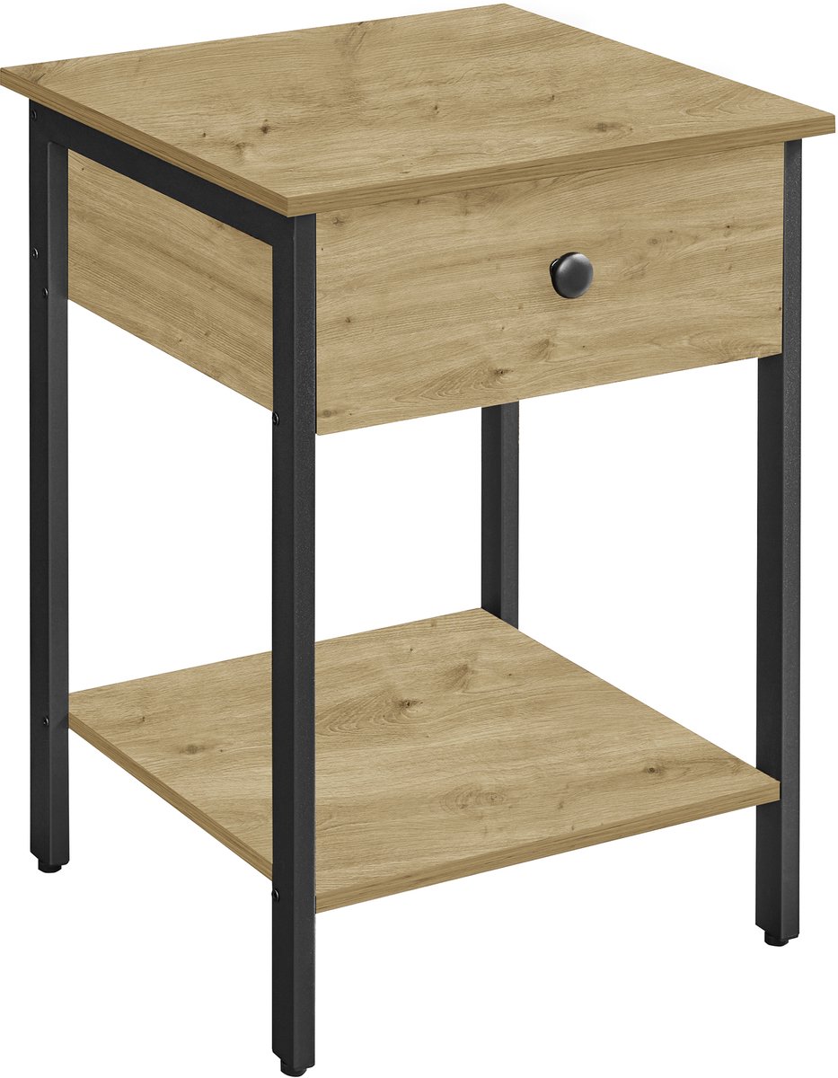 LEOBERT Nachtkastje / Bijzettafel met lade - Artisan eiken - Zwart stalen frame - Industrieel design Eiken/Zwart
