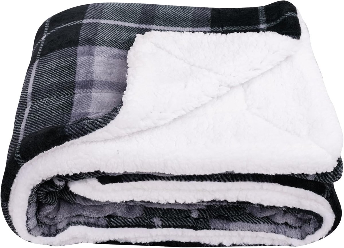 Sherpa Geruite Fleece Sprei Deken, Dubbelzijdige Super Zachte Luxe Beddengoed Deken, 150 cm × 200 cm, Grijs