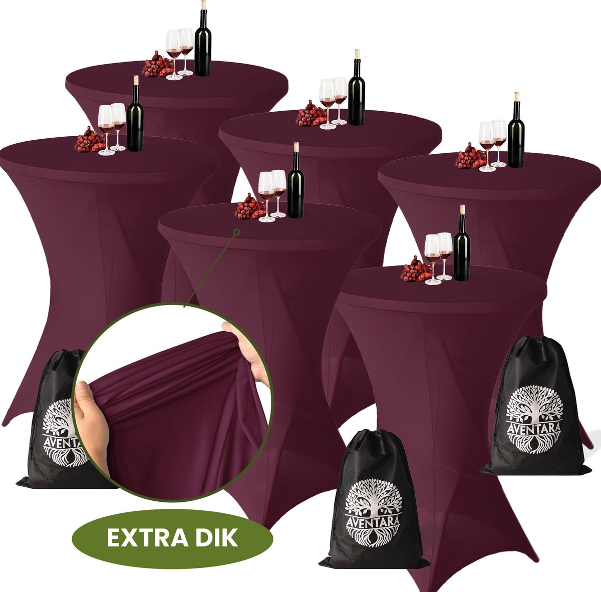 Statafelrok Bordeaux x 6 (Donker Rood) – Ø80-85 x 110 cm – Luxe Extra Dikke Stretch Stof – Inclusief Opbergtas – Kras- en Kreukvrije Statafelhoes – Perfect voor Horeca, Bruiloften en Feesten