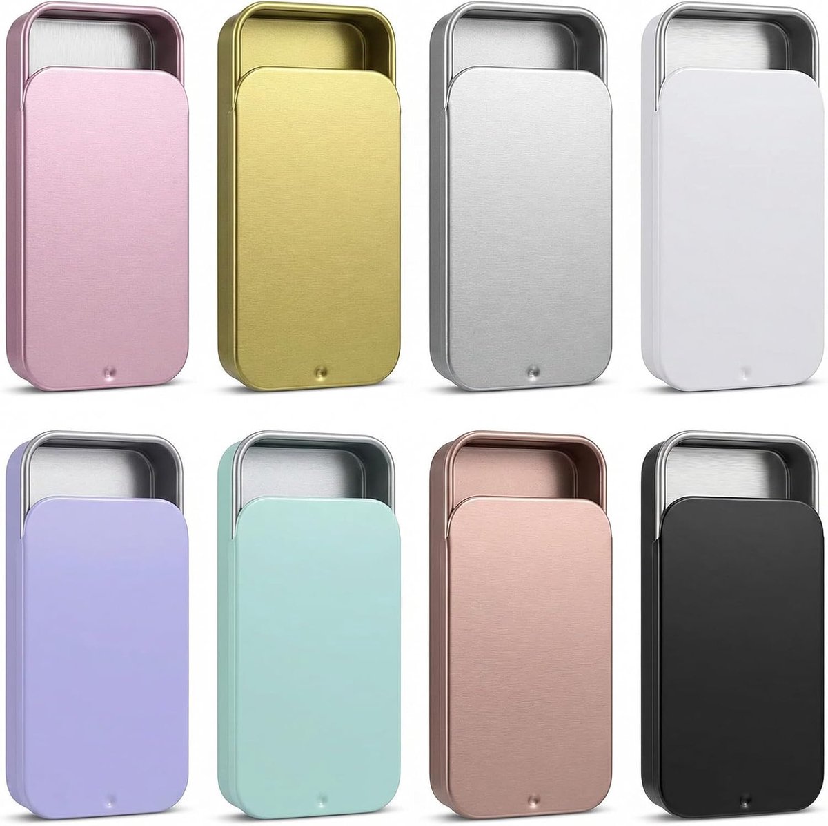 8 stuks metalen blikjes met deksel, mini-metalen blikjes, rechthoekige metalen containers, kleine metalen blikjes, opbergdoos voor snoep, sieraden, knutselen, pillen (6 x 3,5 x 1 cm)