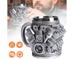 Roestvrijstalen Koffiebeker Met V8-Motor - 200 ml Milieuvriendelijk En Herbruikbaar - Handwas Autothema - Ideaal Voor Roadtrips, Autoshows En in De Garage