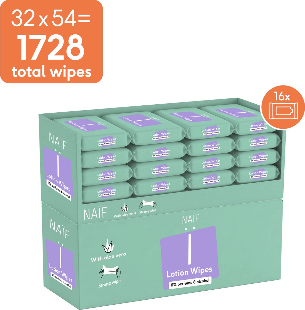 Naïf - Plasticvrije Billendoekjes Lotion - 1728 doekjes (32 stuks x 54 doekjes)