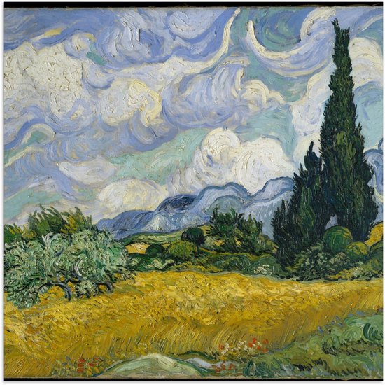 Poster 50x50 cm - Korenveld met cipressen - Vincent van Gogh - Posters - Kamer decoratie - Wanddecoratie woonkamer - Muurdecoratie slaapkamer