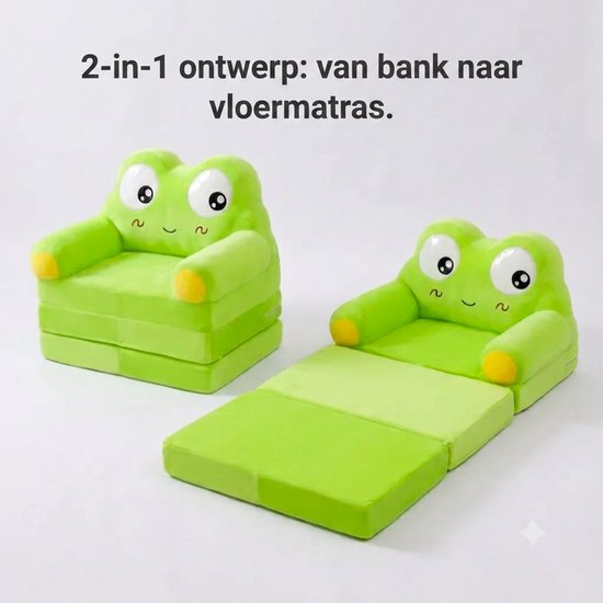 Mogi Products - Kinderfauteuil & Logeerbed Uitklapbaar - Kindersofa - Pluche Kinderstoel Kikker - Groen van Mogi Products — afbeelding 3