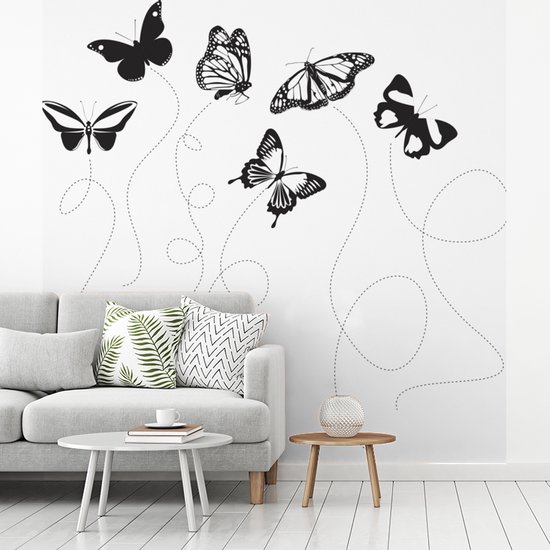 Papier peint photo vinyle - Une illustration en noir et blanc de papillons largeur 300 cm x hauteur 300 cm - Tirage photo sur papier peint (disponible en 7 tailles)