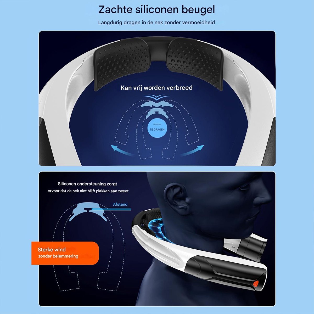 Draagbare NekVentilator - 6 standen Mini Ventilator met koeling- 6000 mAh Lange Batterijduur USB Oplaadbaar - ideaal Voor Buitensport woon-werkverkeer en Dagelijks Gebruik — afbeelding 3