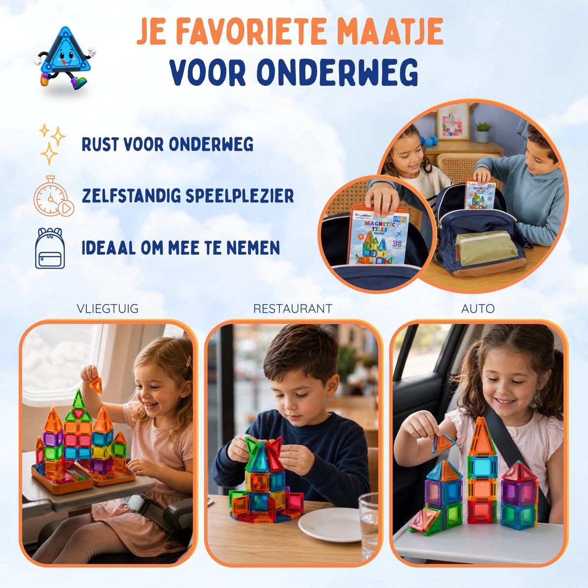 Playablez Mini Magnetic Tiles Travel Set - 36 Stuks - Magnetische Tegels Reisset met Opbergblik - Reisspeelgoed voor Onderweg - Magnetisch Bouwspeelgoed Montessori Speelgoed voor in de Auto in het Vliegtuig - Magna Magneten Speelgoed Jongens Meisjes — cadeau in Spellen & Speelgoed - foto 6
