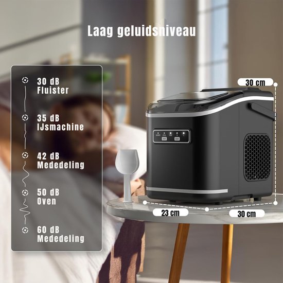 Ploutos® Ijsblokjesmachine - Ijsblokjesmachine & Crushed Ice Maker - Elektrische Ijsmachine voor Blokjes en Gruis - Zwart- 23cm x 29cm x 30cm — afbeelding 4