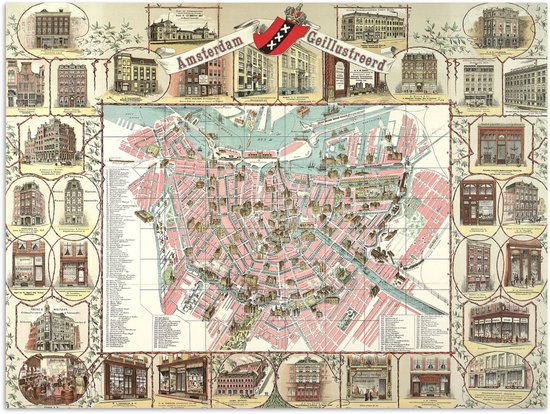 Poster 40x30 cm - Kaart - Historisch - Amsterdam - Posters - Kamer decoratie - Wanddecoratie woonkamer - Muurdecoratie slaapkamer