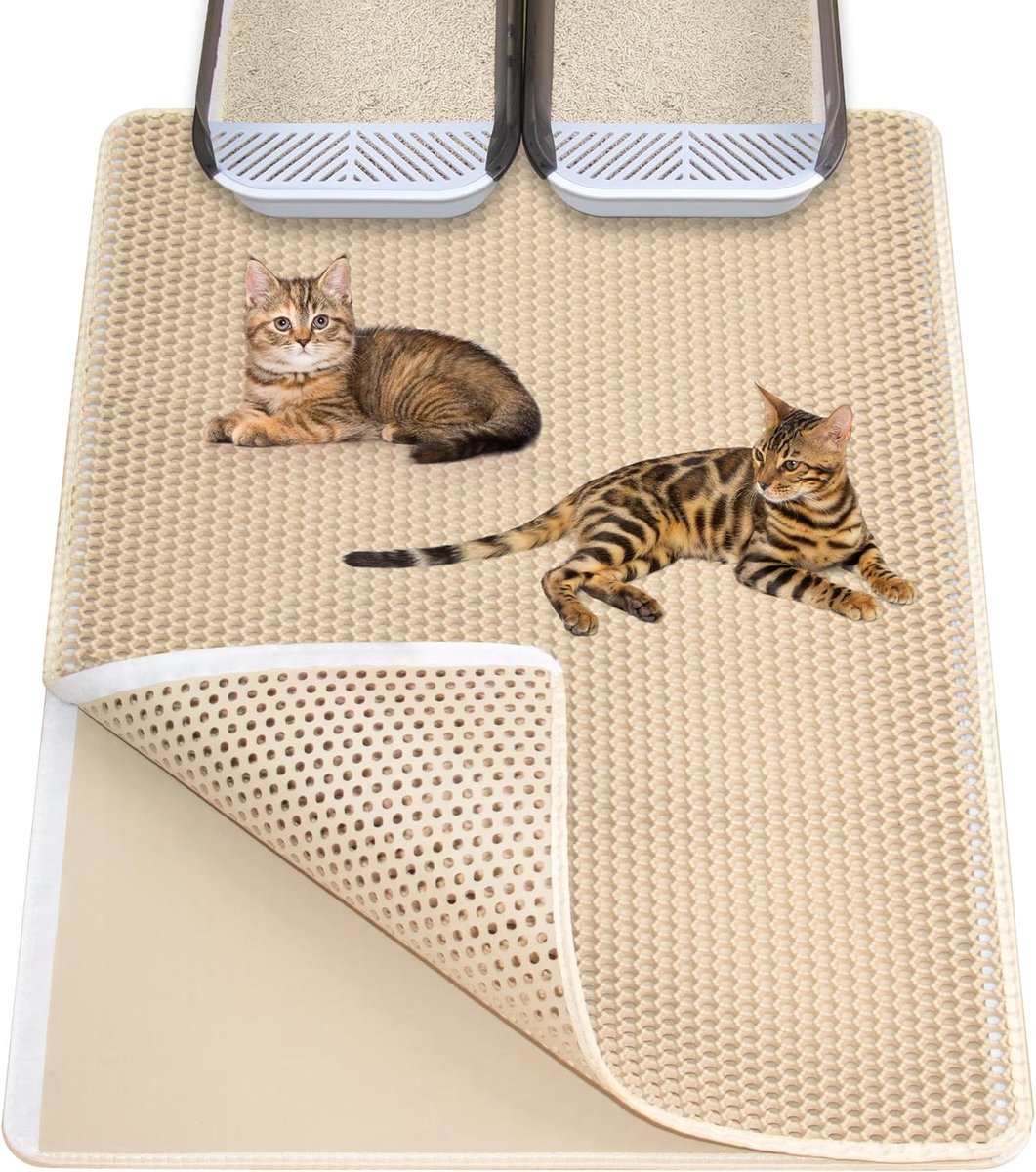 Extra Grote Kattenbakmat, 90 x 60 cm, Meerdere Kattentoiletten, Grote Honingraat, Dubbellaags Design, Waterdicht