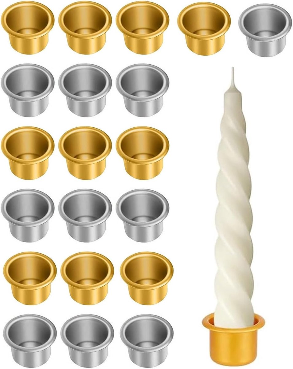 20 stuks theelichthouders met aluminium inzetstuk Ø 22 mm, kandelaar goud/zilver voor het maken van kaarsen, decoratie voor feestjes, bruiloften, Kerstmis en knutselen