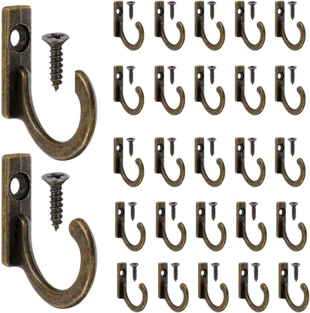 Haken, vintage, antiek, sleutelhaken, brons, enkele haken met schroeven, kleine garderobehaken om te schroeven, voor kommen, sieraden, tassen, handdoeken, badkamer, keuken