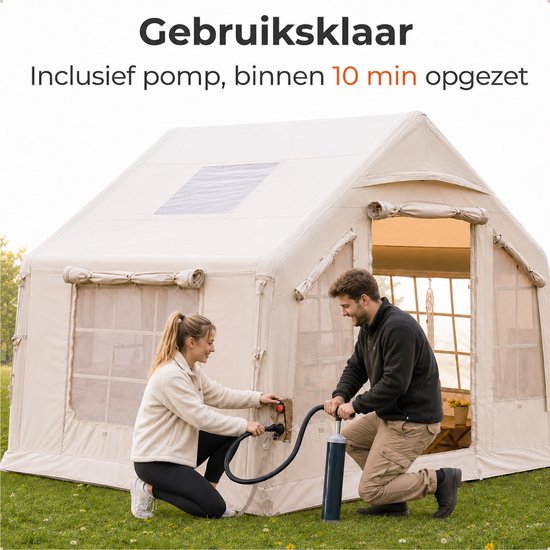 Opblaasbare Kampeertent voor 4-6 Personen, Snel Op Te Zetten met Handpomp, 4-Seizoenentent Van 300d Oxford Stof met Ovenaansluiting, Gaasramen En Praktische Opbergtas van Merkloos — afbeelding 3
