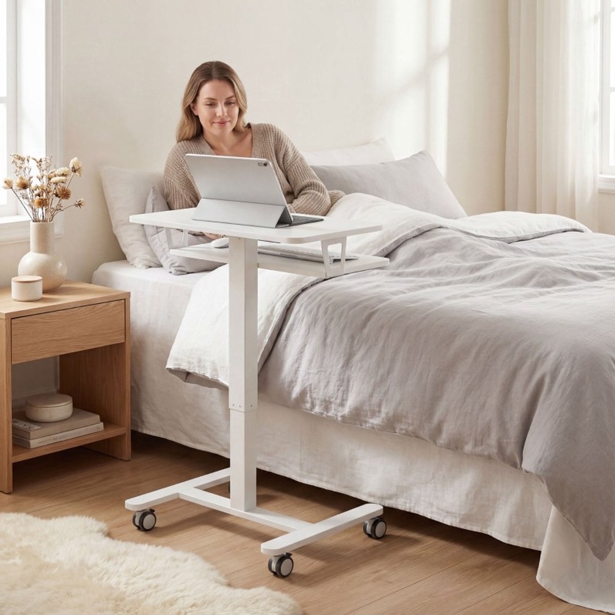 YYchan zit-sta bureau - wit - 65 x 60 x 107 cm - met opbergruimte - met wielen