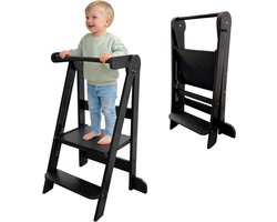 Dastium Kids Inklapbare Leertoren - Leertoren - Opvouwbare Leertoren - Montessori Keukenhulp - Learning Tower - Zwarte Leertoren