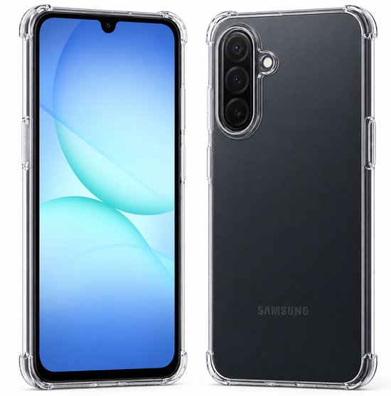 Coque de téléphone Samsung, avant et arrière, transparente avec coins renforcés.