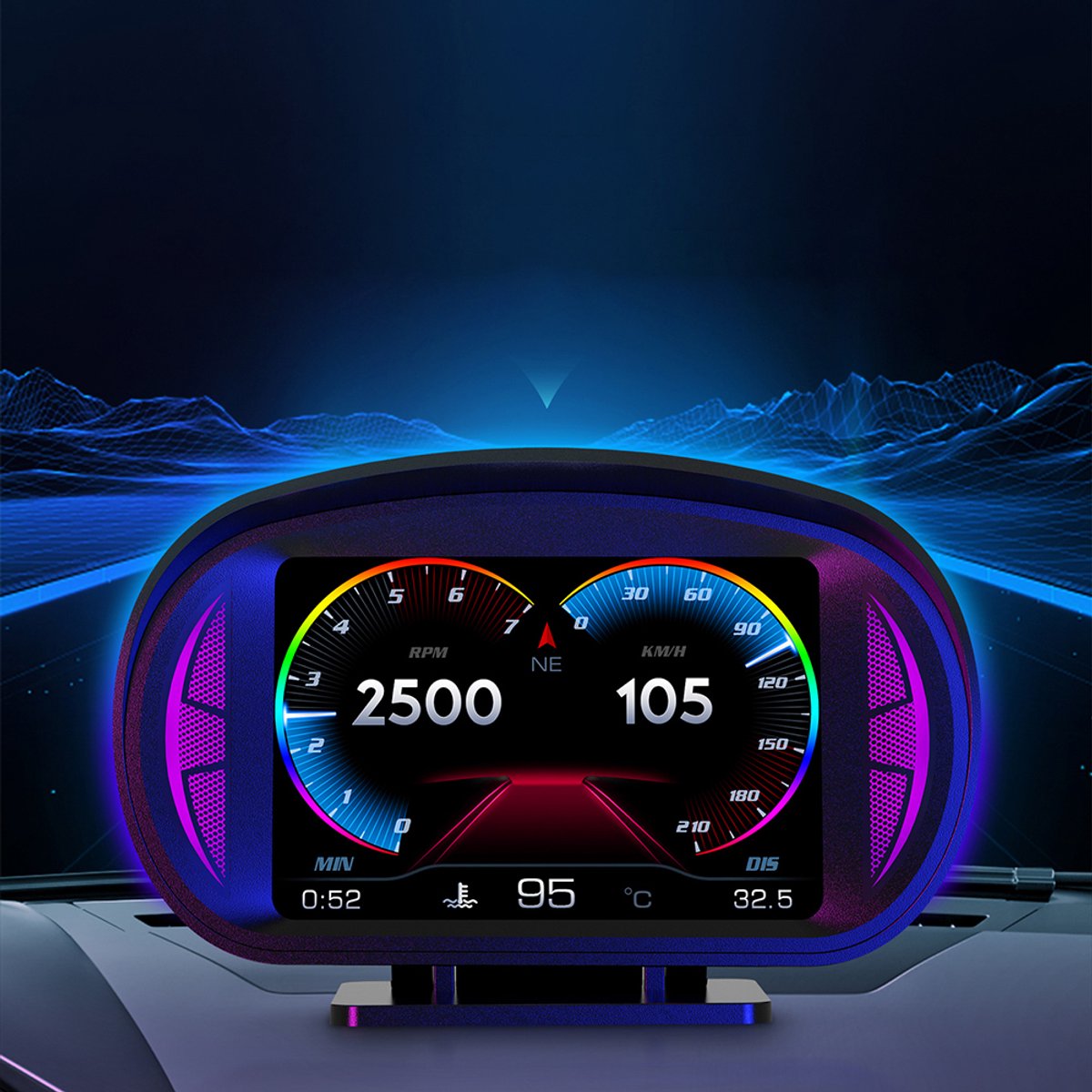 Head-up display (HUD) - met OBD/GPS-snelheidsmeter, alarm en sfeerverlichting - LCD-scanner voor in de auto thumbnail 3