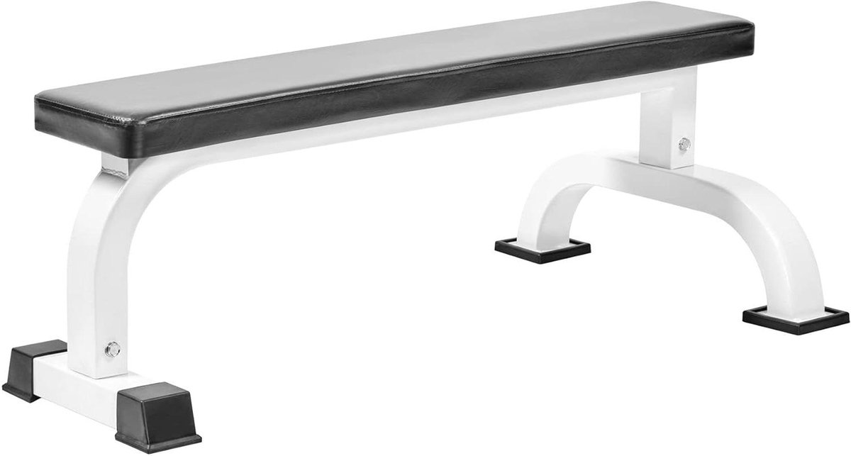 Trainingsbank Plat - Fitnessbank Krachtbank - Kracht Training - Stabiel Stalen Frame - 110 x 66 x 41 cm - Wit