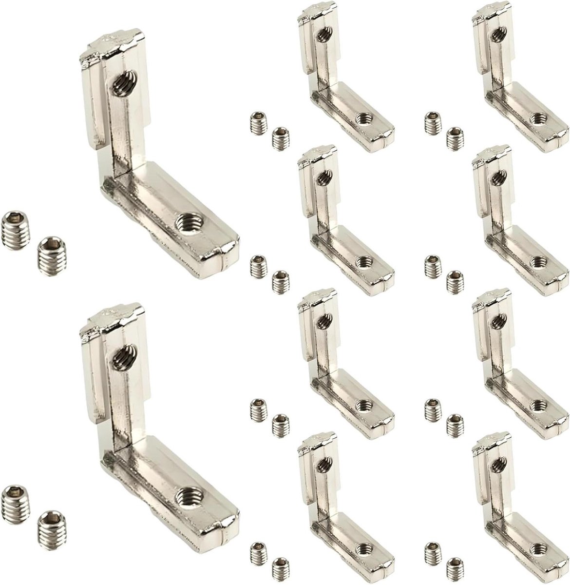 Hoekverbinder T-sleuf - Binnenhoek L-profiel - Aluminium profielen verbinden - Zinklegering vernikkeld - 25 x 8.8 x 26 mm - Zilverkleurig