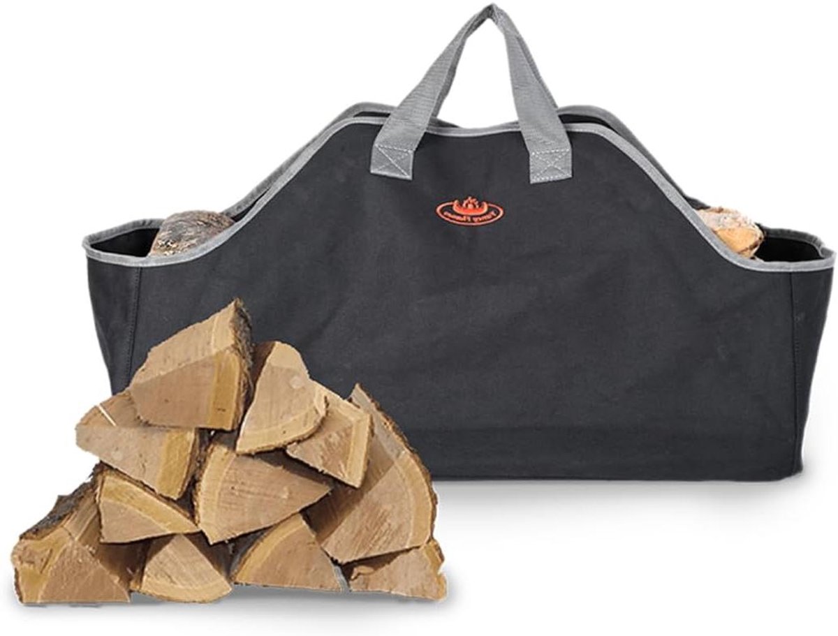 Haardhout Tas - Hout Opslag - Haardhout Transport - Extra Stevig Materiaal - 59 cm Breed - Zwart Grijs