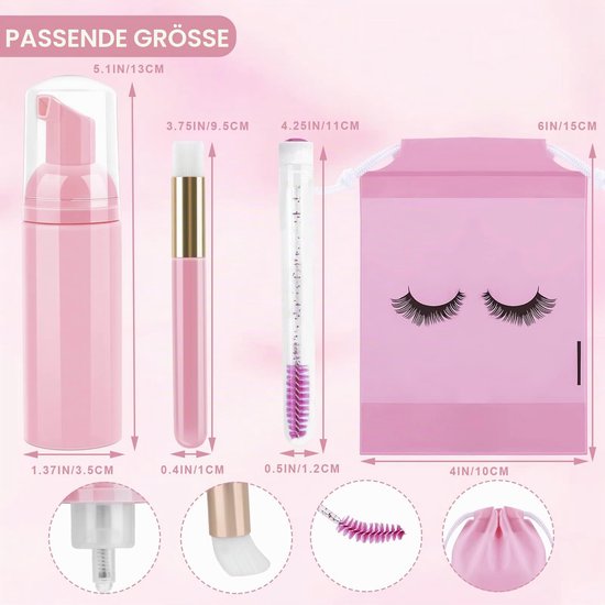 Flessenborstels set, inclusief 10 stuks wimperborstels, 10 stuks wimperborstel buizen, 10 stuks wimpershampoo schuimdispenser fles, 10 stuks wimper aftercare tasjes — afbeelding 5