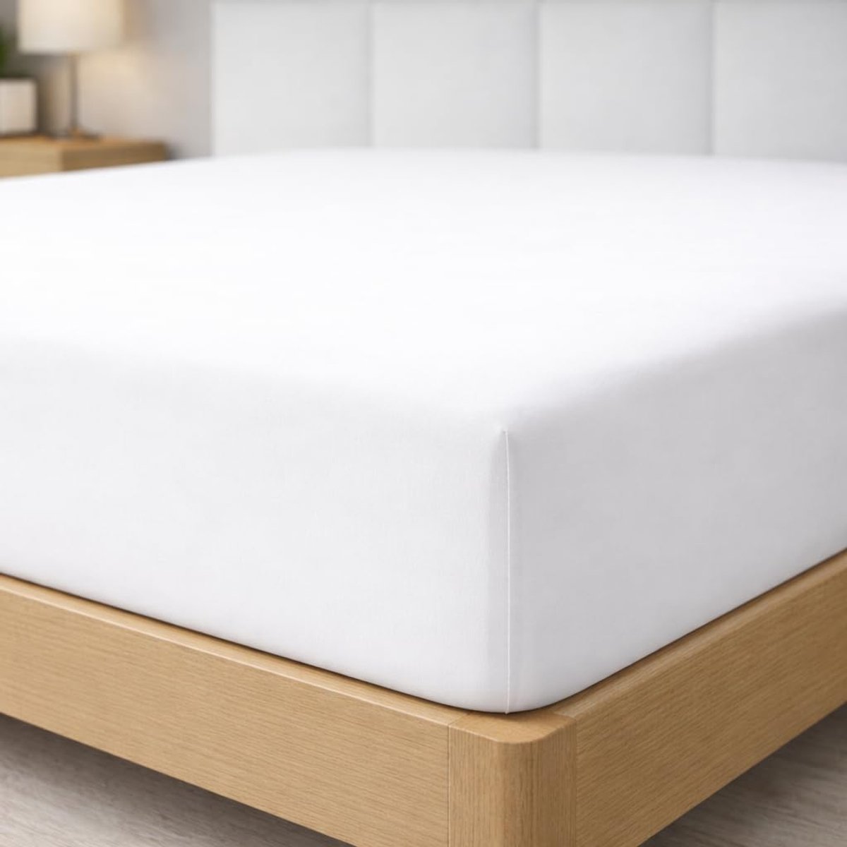 Hoeslaken, 140 x 200 x 33 cm, microvezel, polyester, geborsteld, wit